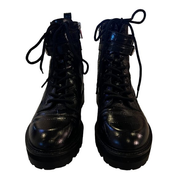Marc Fisher LTD MLBARREN 2 Black Embossed Leather Combat Boots Size 7.5 M - Picture 8 of 12
